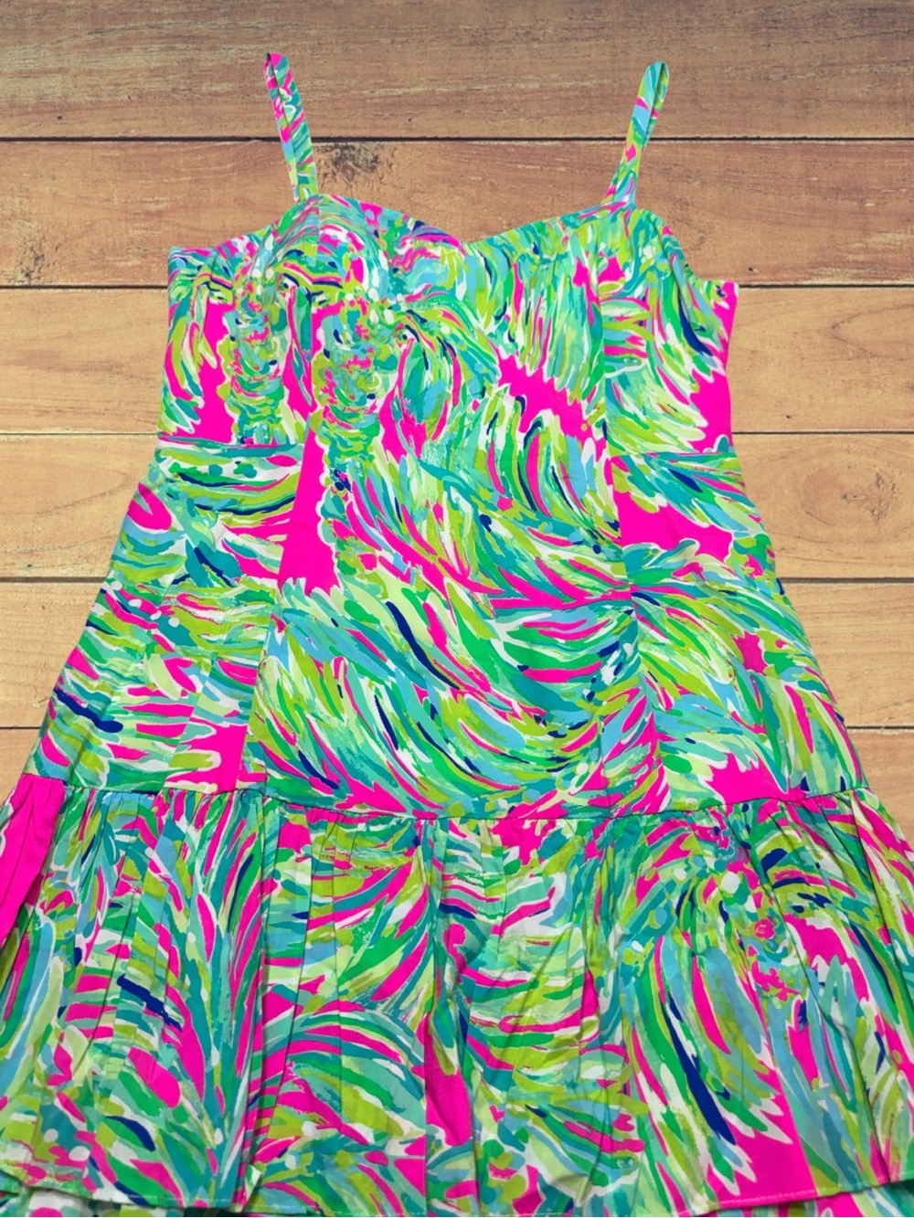 Lilly Pulitzer Morgana Shady Lady Tiered Ruffle Pink & Green Dress Size 14 NWT - Picture 10 of 16